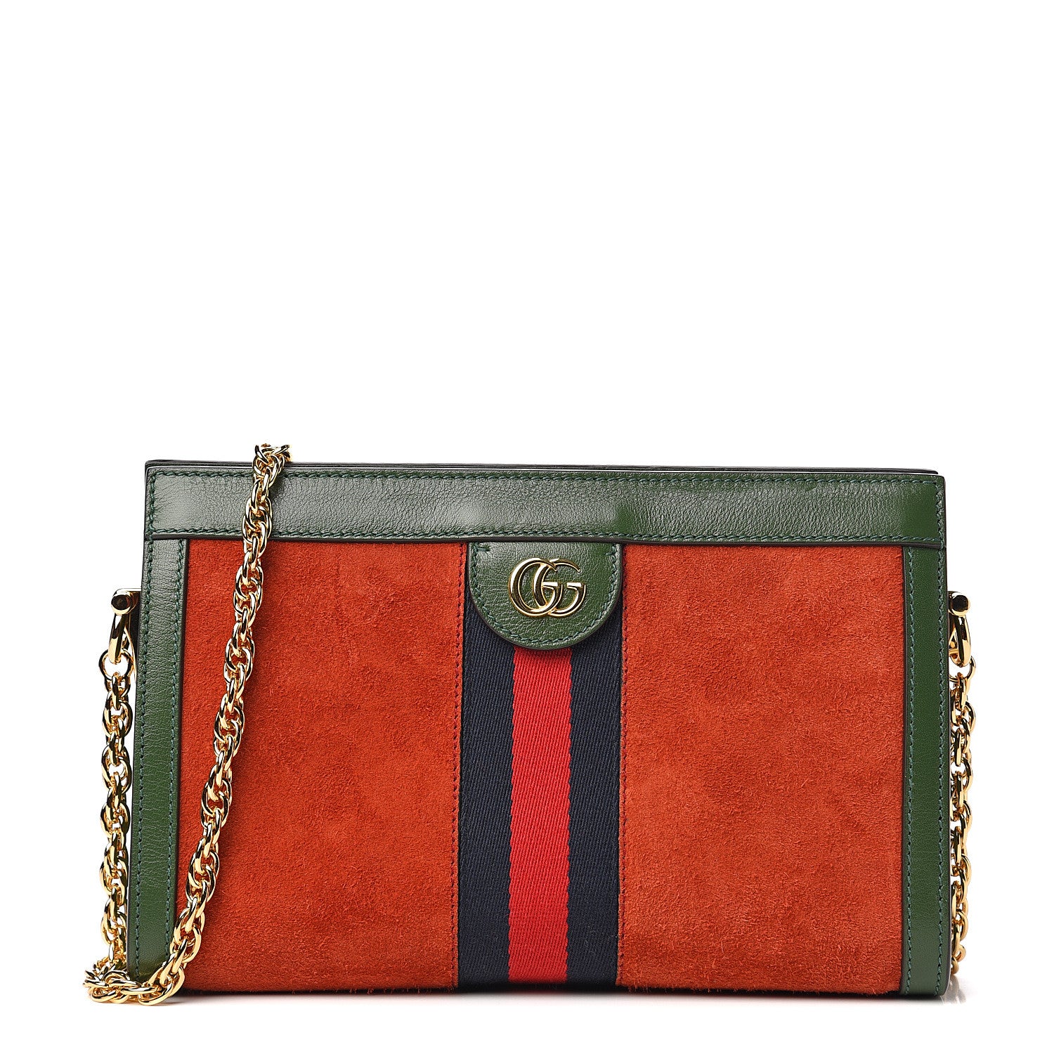 Gucci Suede Calfskin GG Web Small Ophidia Chain Shoulder Bag Brown Red Green 1 of 9