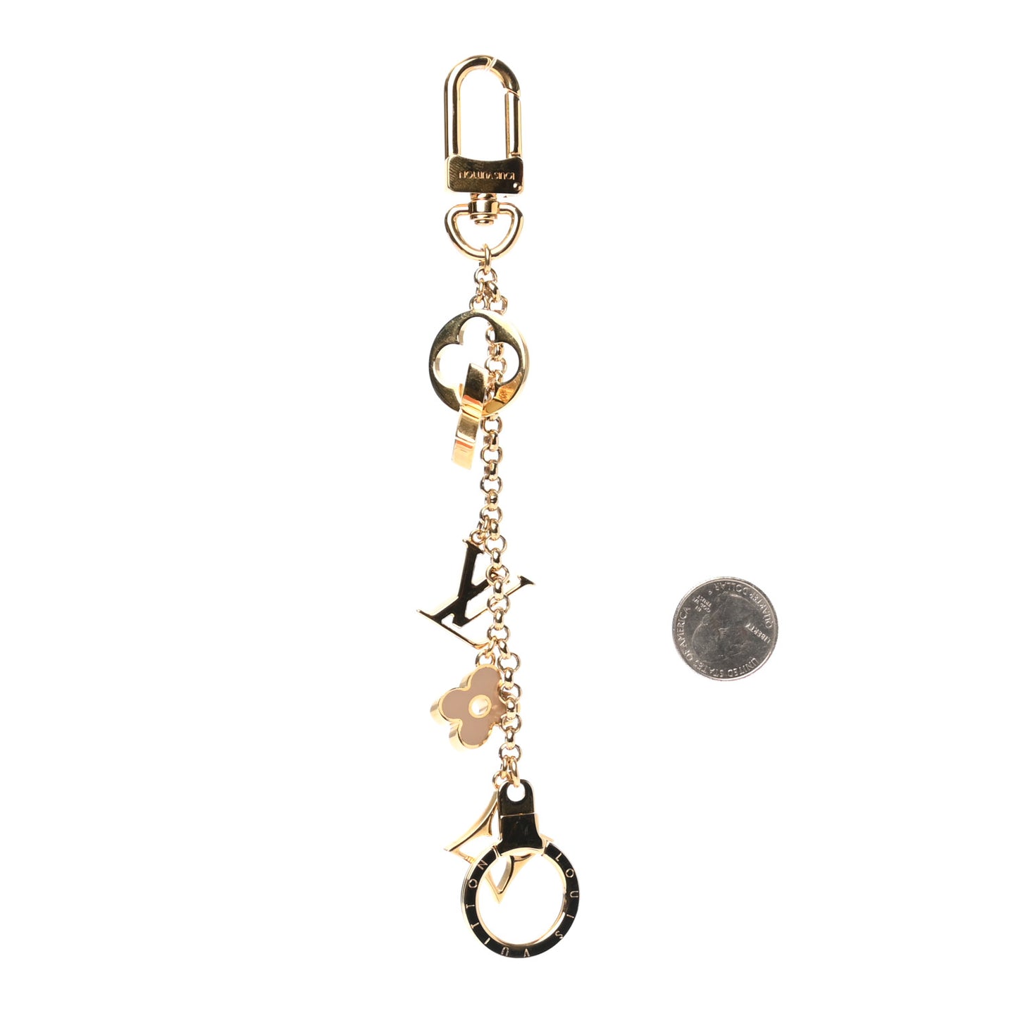 Brass Enamel Fleur De Monogram Bag Charm Chain Gold