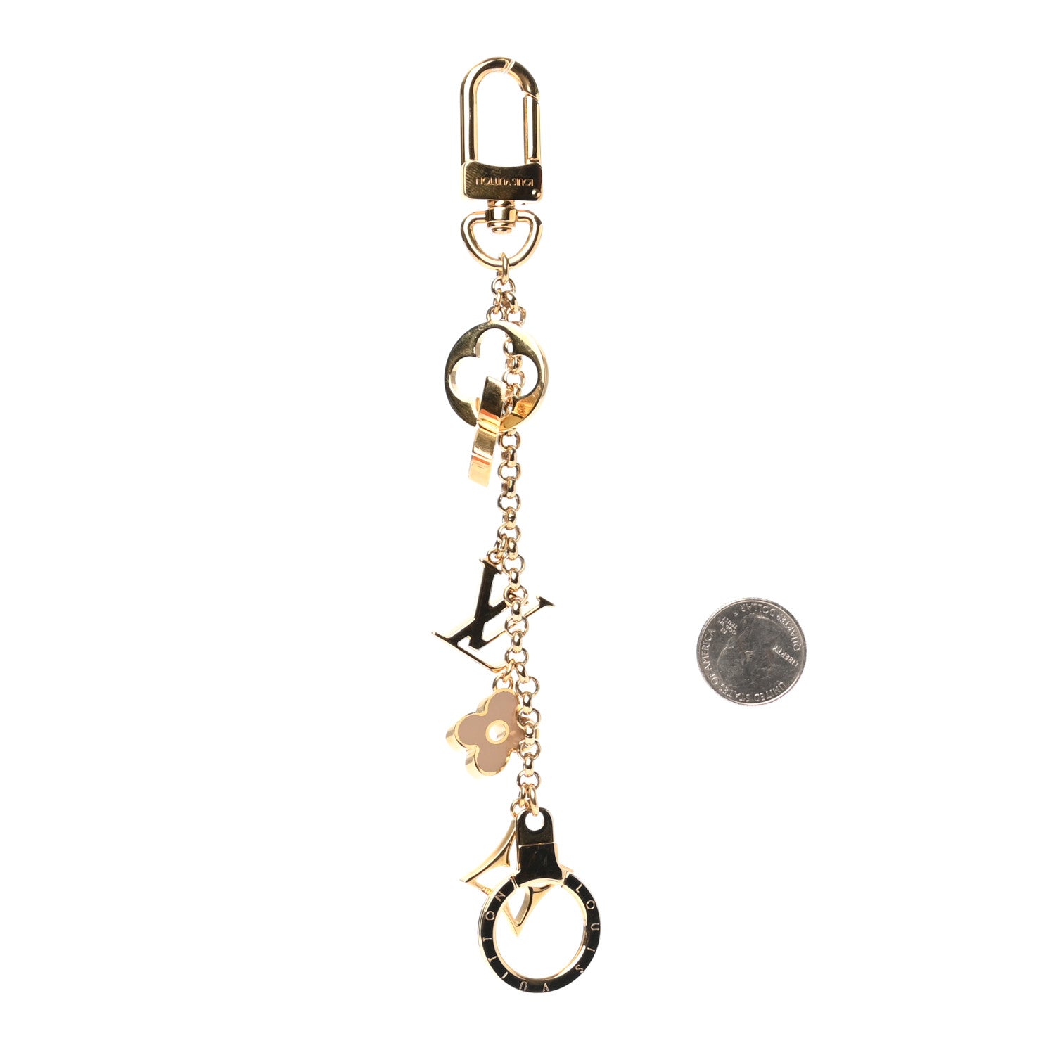 Louis Vuitton Brass Enamel Fleur De Monogram Bag Charm Chain Gold 2 of 4