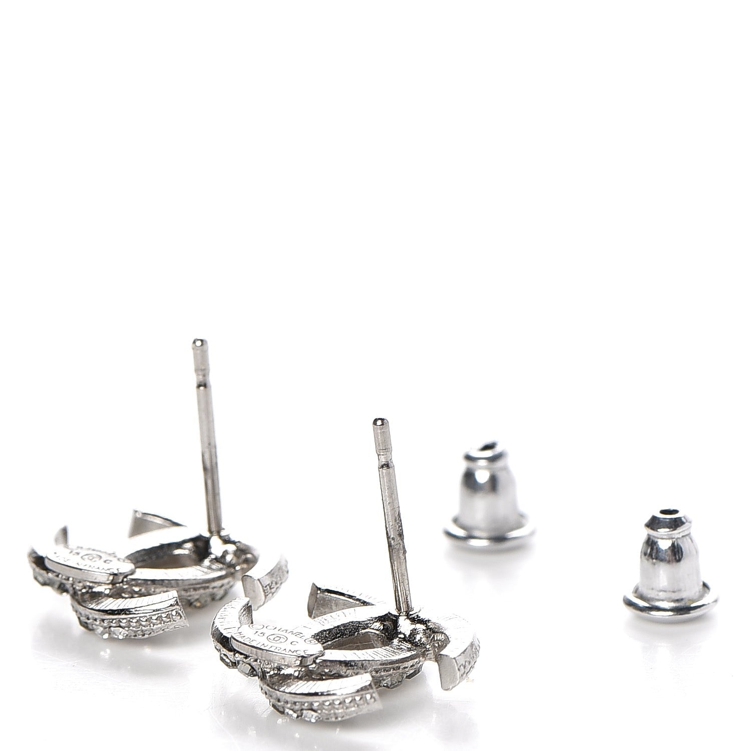 Chanel Crystal CC Moon Earrings Silver 4 of 4