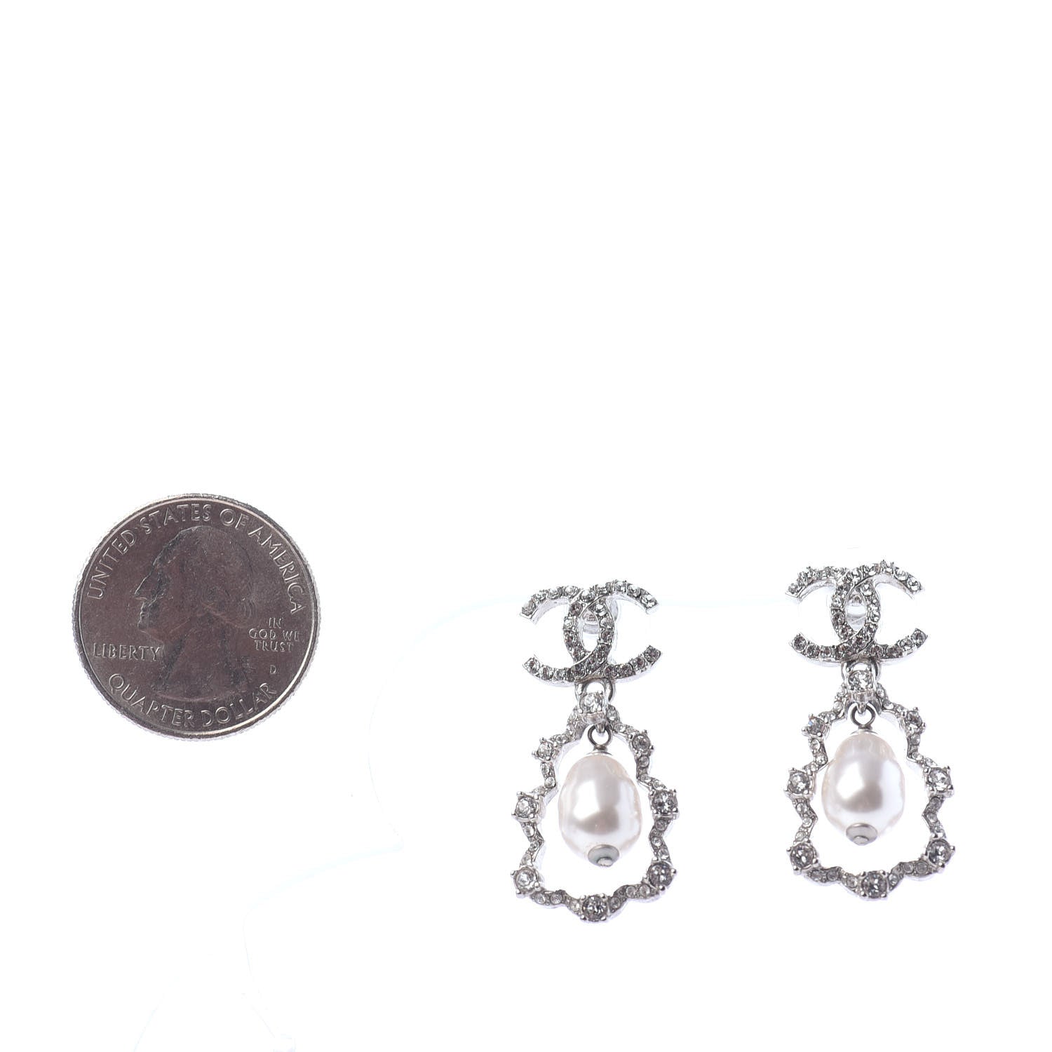 Chanel Crystal Pearl Imperial Bow Earrings Silver 2 of 4