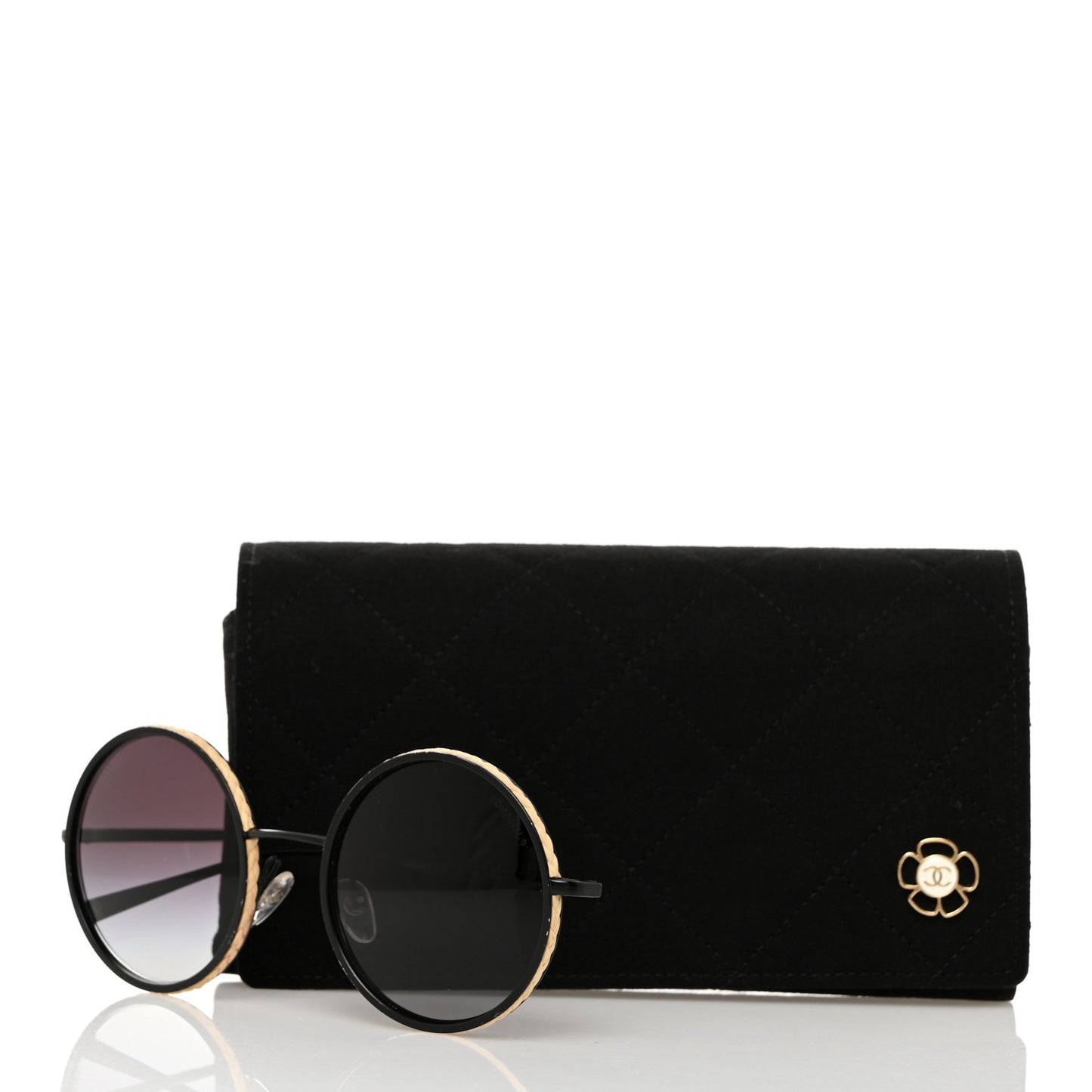 Metal Raffia Braided Round Sunglasses 4250 Black