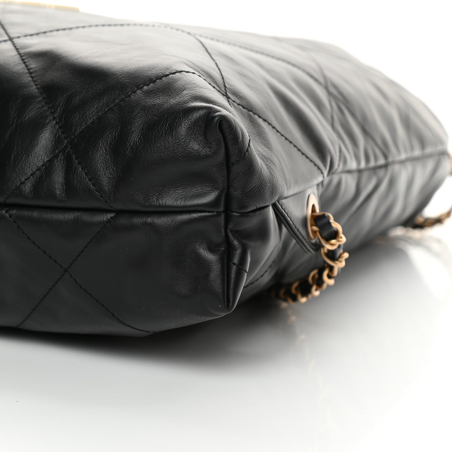 Shiny Calfskin Quilted Chanel 22 Backpack Black