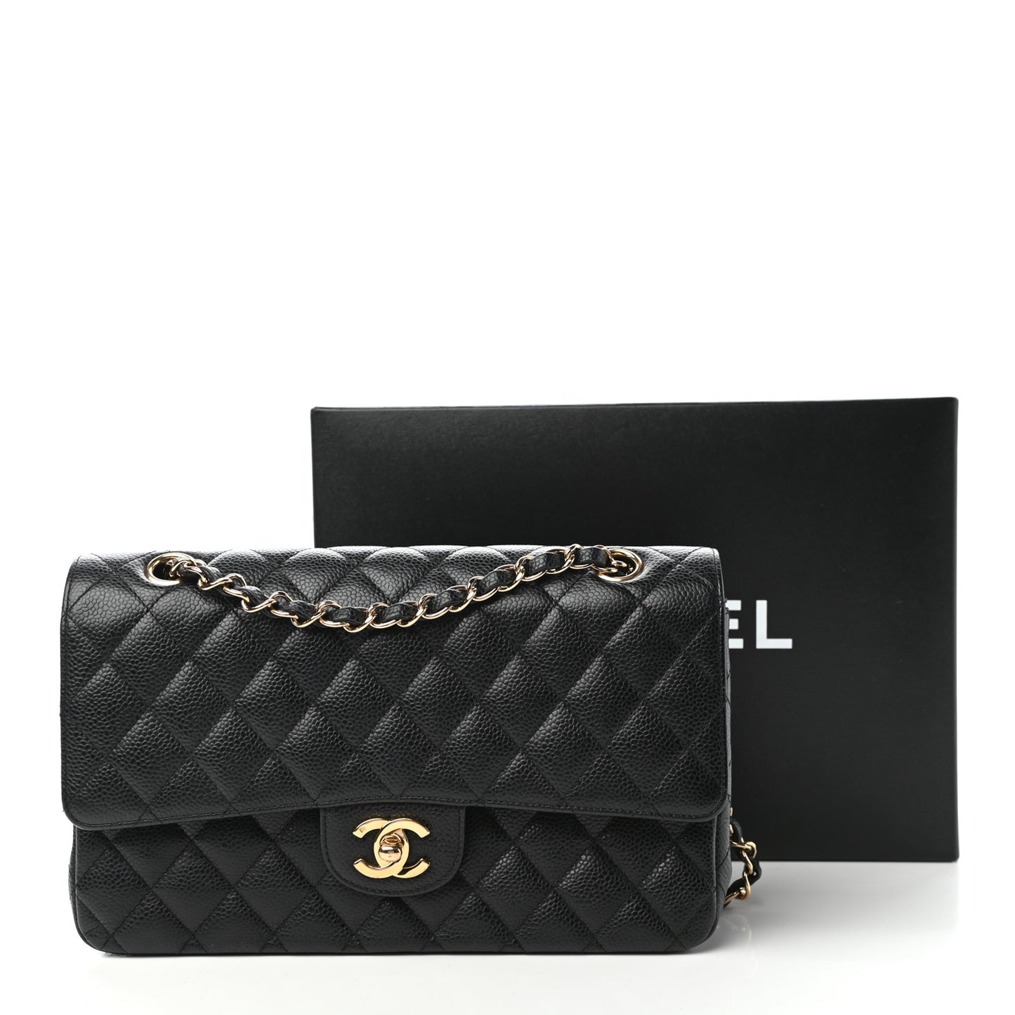 Caviar Quilted Medium Double Flap Black