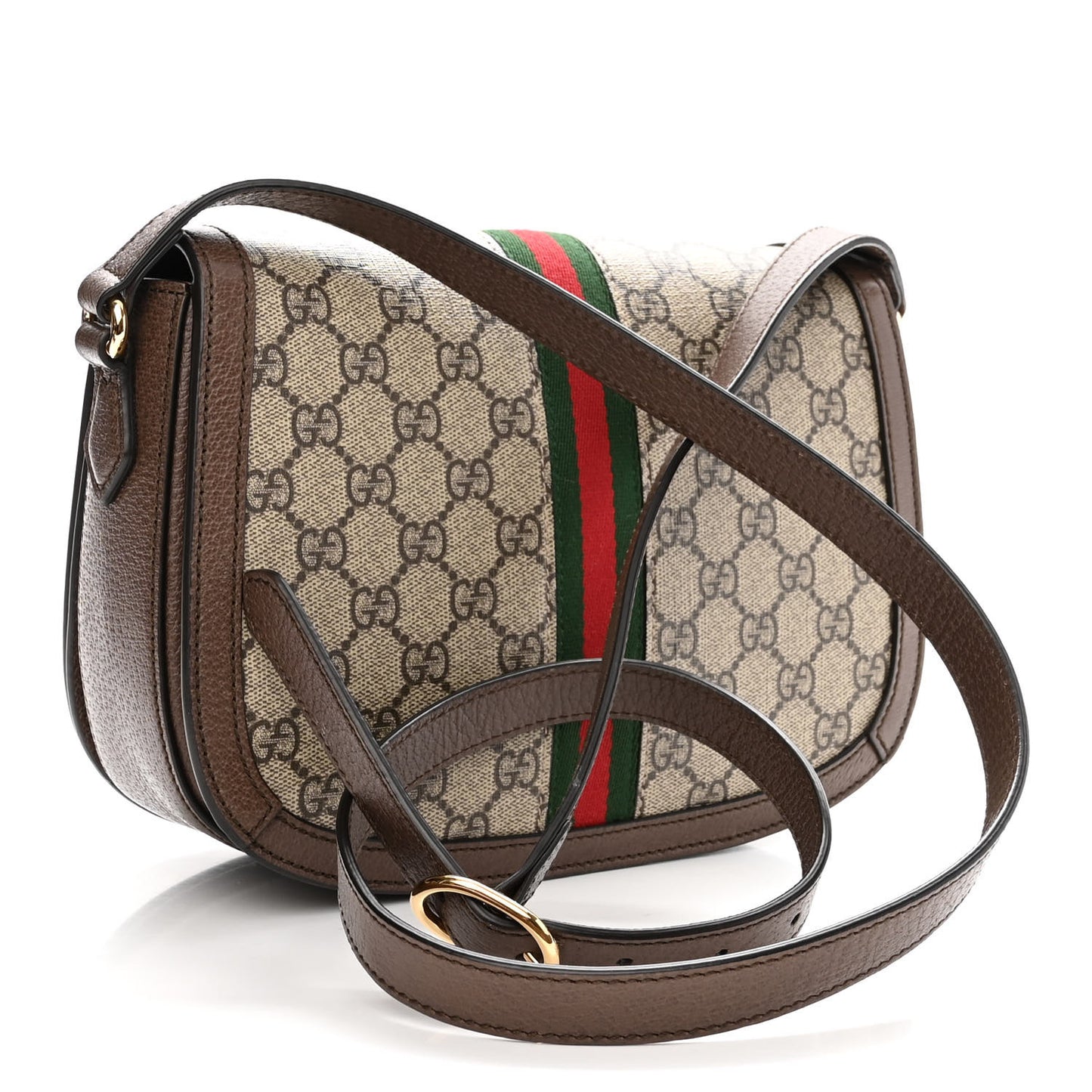 GG Supreme Monogram Web Small Ophidia Flap Messenger Bag Brown