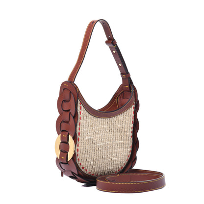 Chloe Calfskin Raffia Embroidered Small Darryl Crossbody Brown 3 of 9
