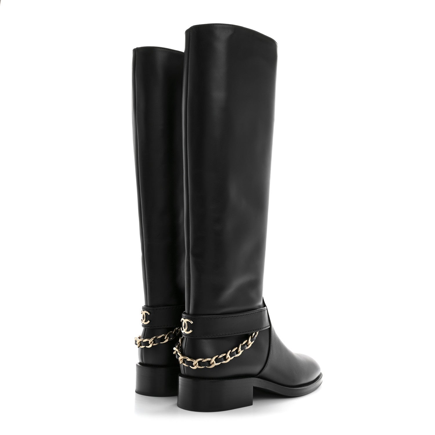 Chanel Calfskin Chain High Boots 38 Black 4 of 9