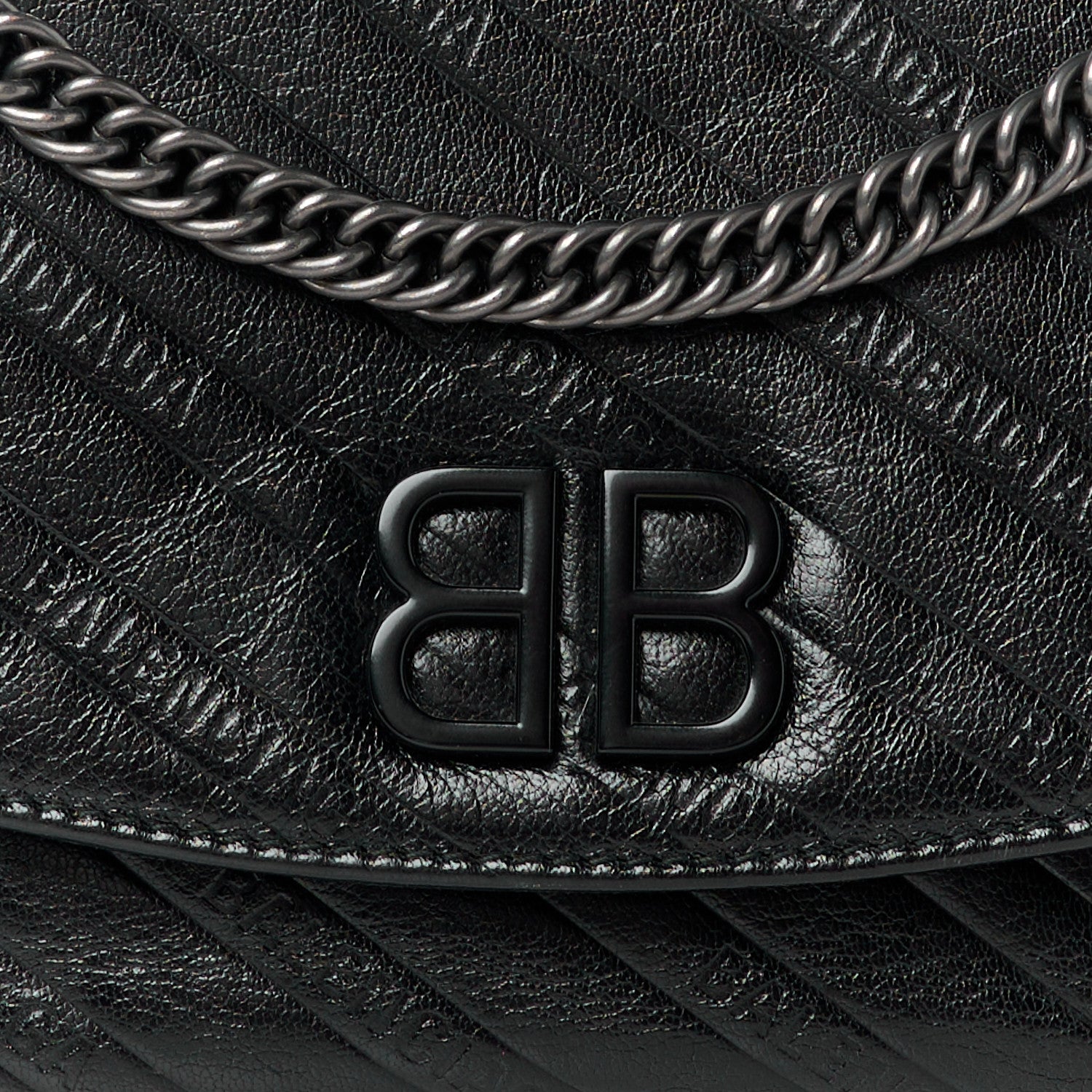 Balenciaga Shiny Goatksin Logo Embossed Monochrome M BB Round Shoulder Bag Black 7 of 9