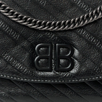 Balenciaga Shiny Goatksin Logo Embossed Monochrome M BB Round Shoulder Bag Black 7 of 9