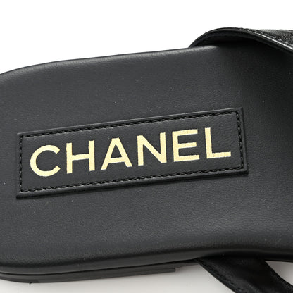 Chanel Shiny Lambskin Crystal CC Thong Sandals 40 Black 7 of 11