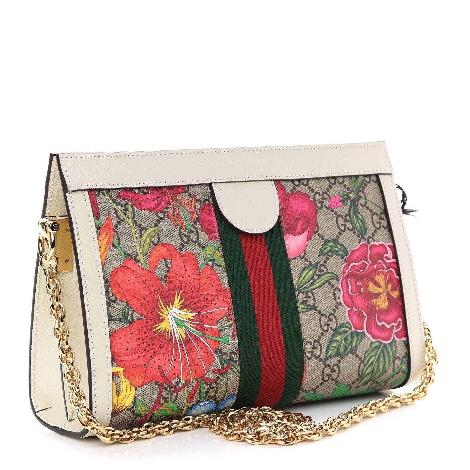 Gucci GG Supreme Monogram Flora Web Small Ophidia Chain Shoulder Bag White 3 of 10