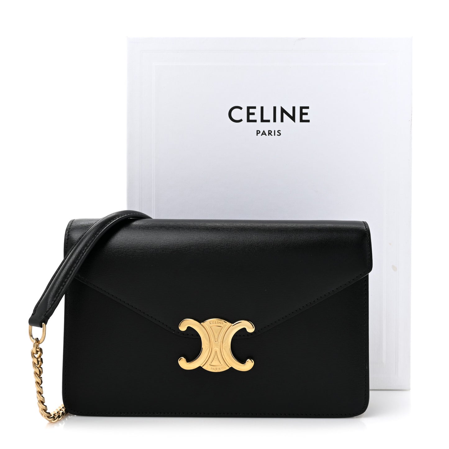 Shiny Calfskin Triomphe Margo Wallet on Chain Black