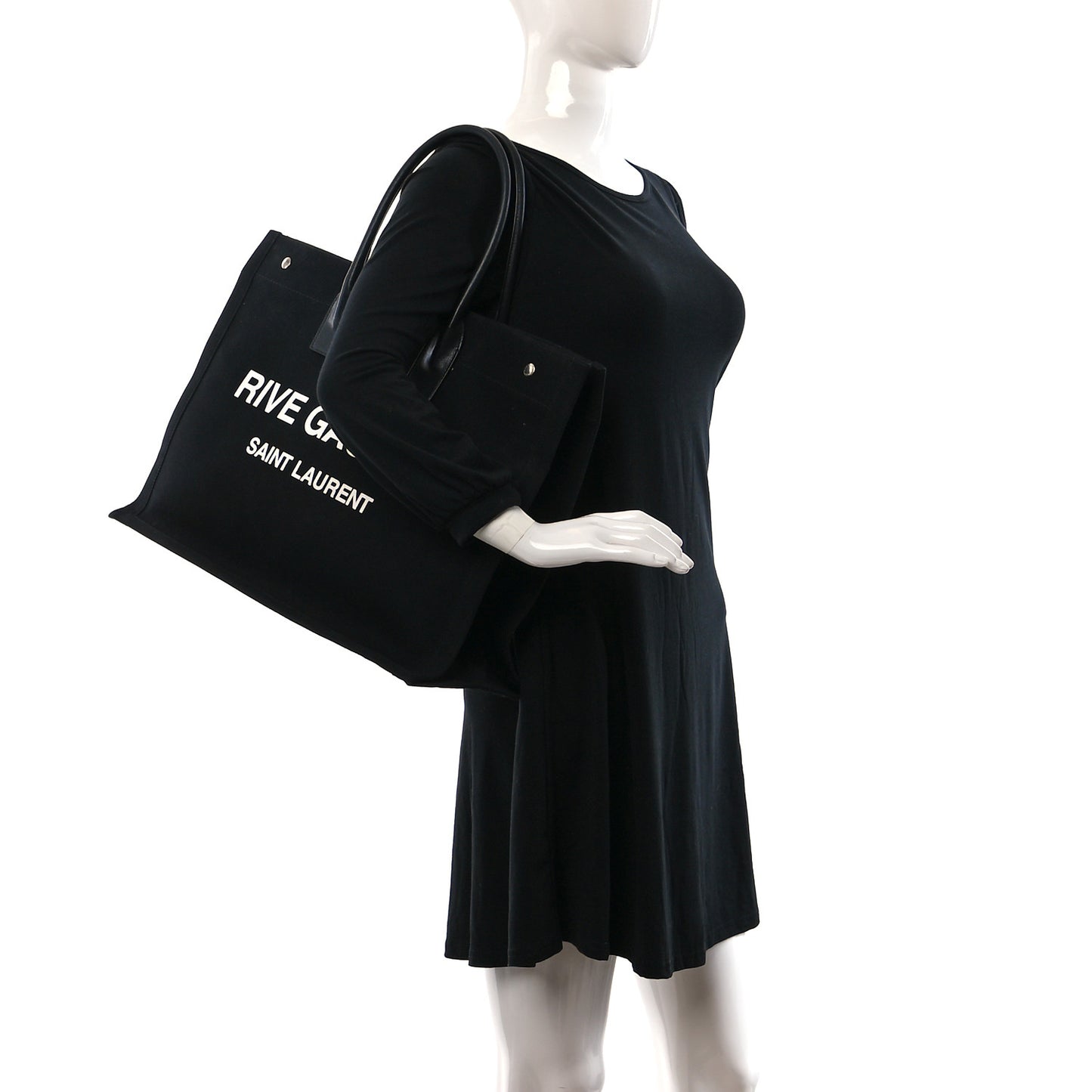 Linen Calfskin Rive Gauche Tote Black