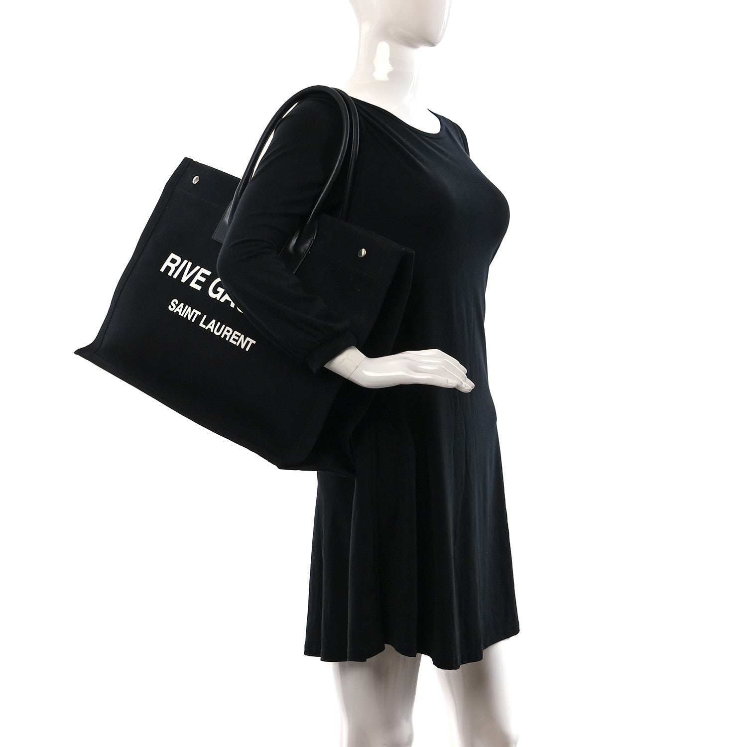 Saint Laurent Linen Calfskin Rive Gauche Tote Black 2 of 8