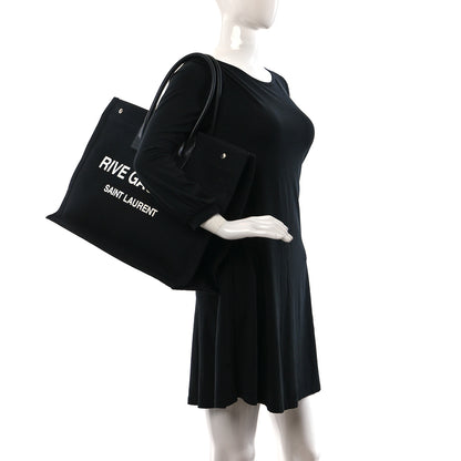 Saint Laurent Linen Calfskin Rive Gauche Tote Black 2 of 8