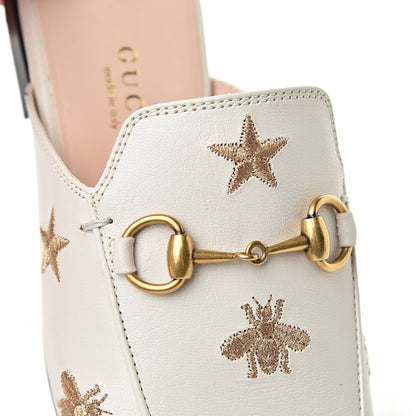 Gucci Goatskin Bee Star Embroidered Womens Princetown Slippers 34 Mystic White 9 of 10