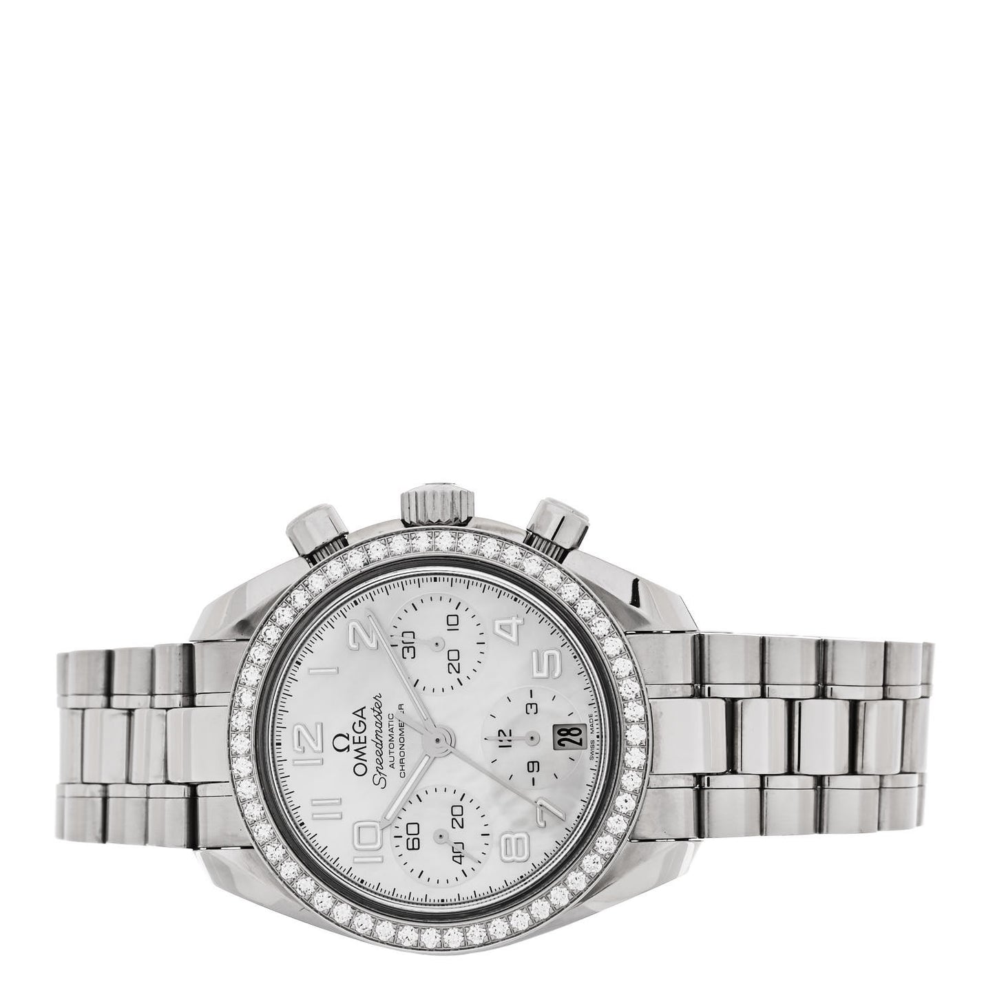 Stainless Steel Diamond Bezel Mother of Pearl 38mm Speedmaster Chronograph Automatic Watch 324.15.38.40.05.001