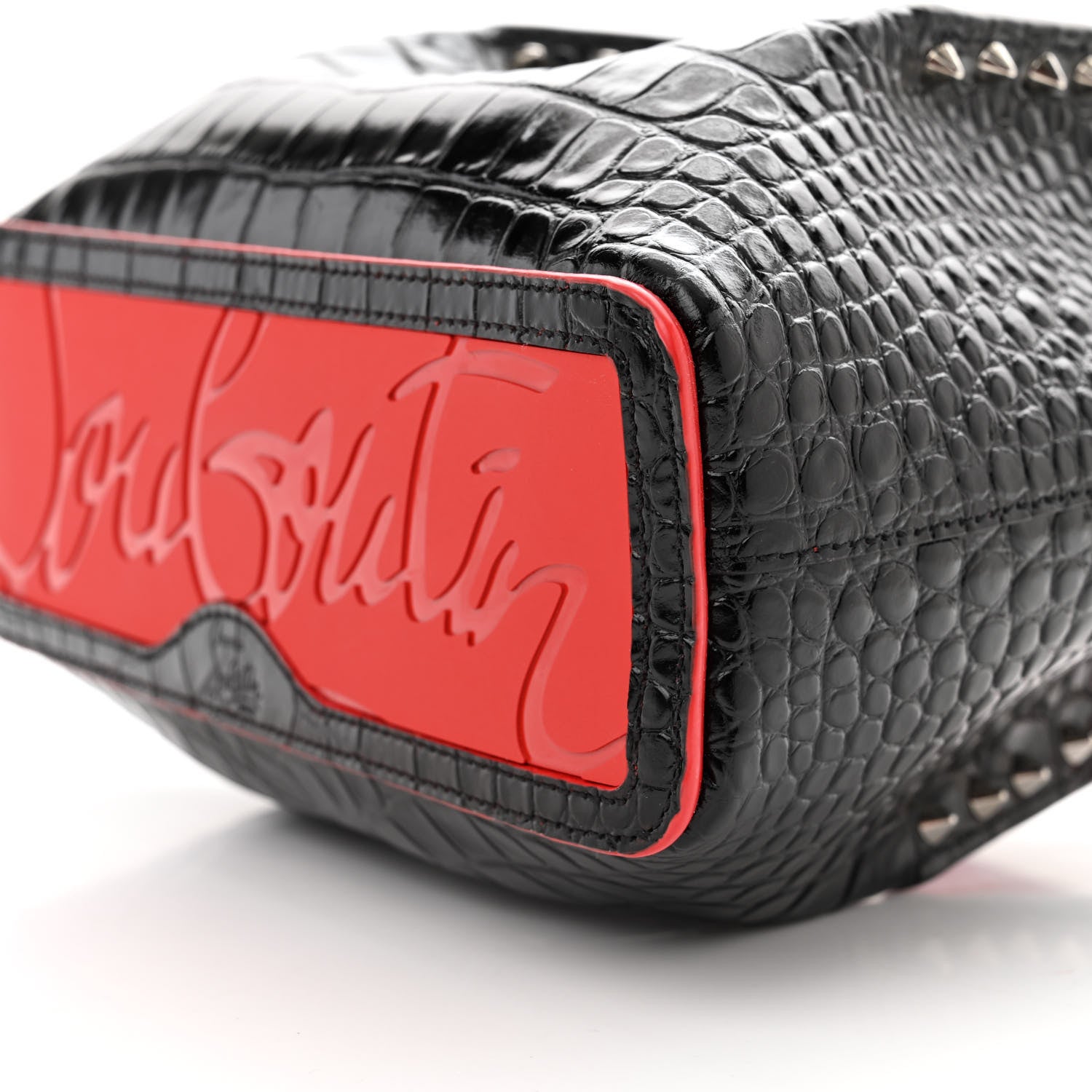 Christian Louboutin Patent Embossed Spiked Mini Cabarock Shopper Tote Black 9 of 9