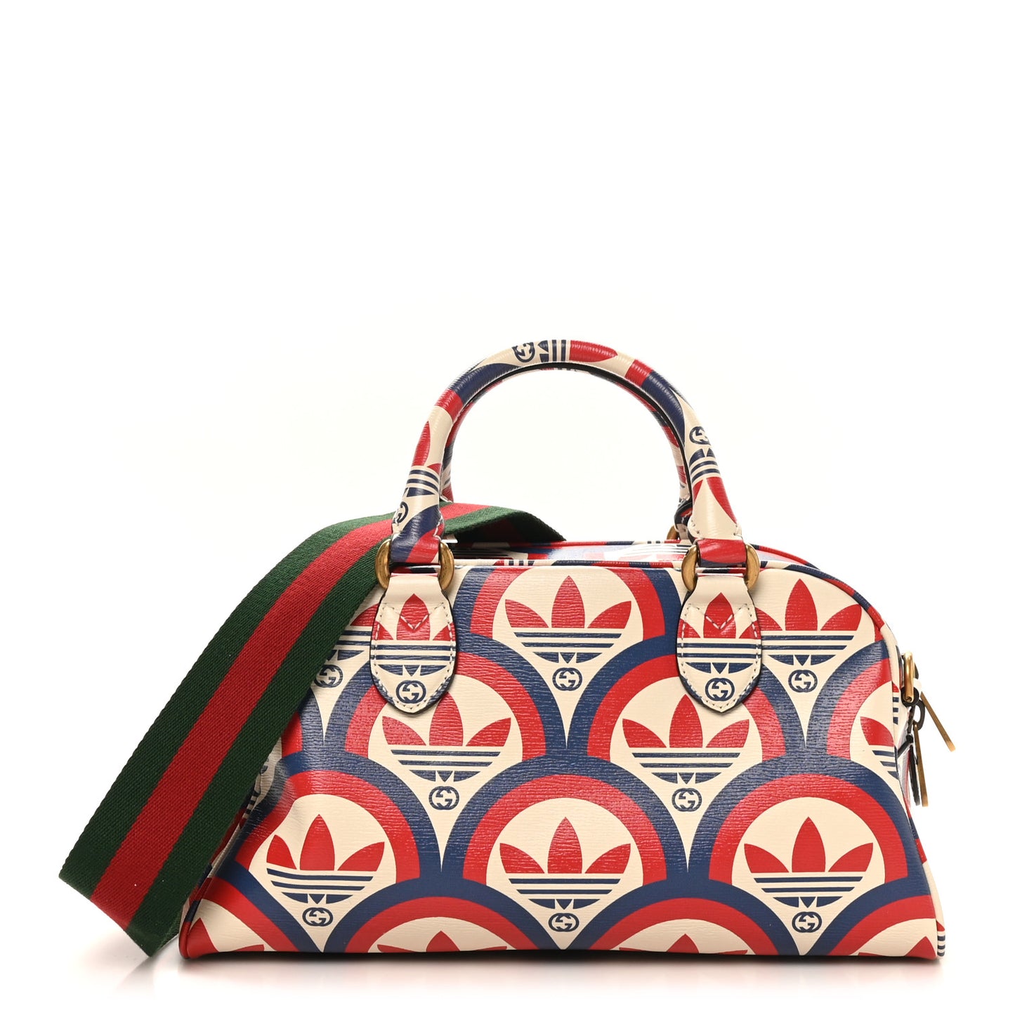 X ADIDAS Shangai Calfskin Web Trefoil Interlocking G Mini Duffle Bag Red White Blue