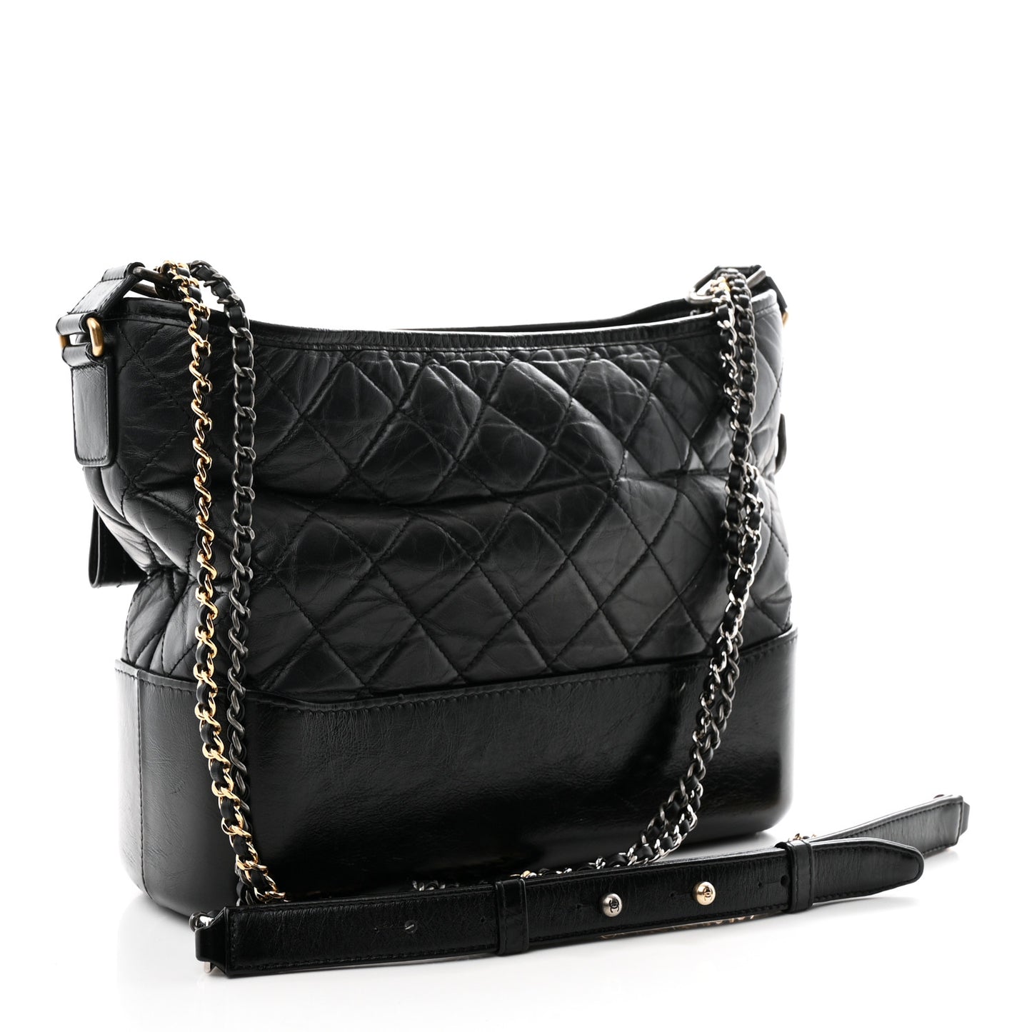 Aged Calfskin Quilted Medium Gabrielle Hobo Black
