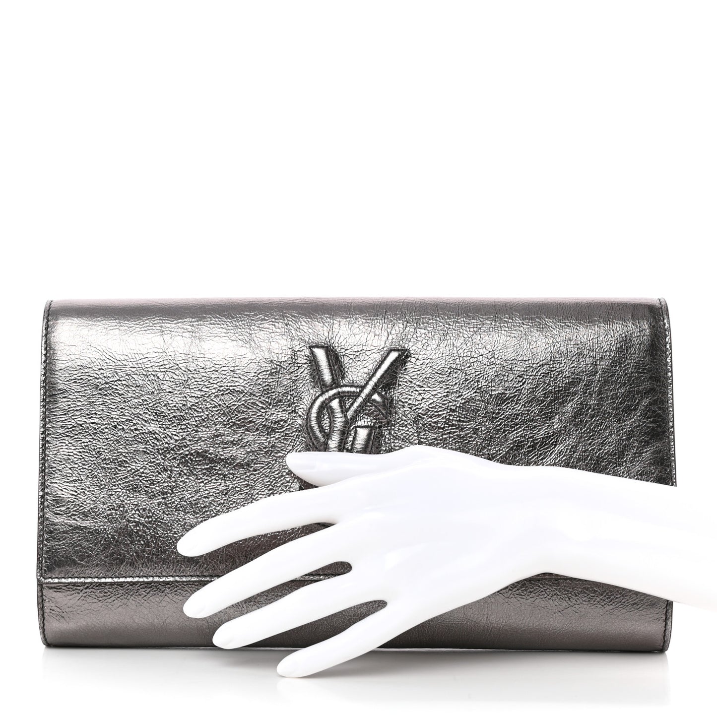 Metallic Calfskin Large Belle De Jour Clutch Dark Silver