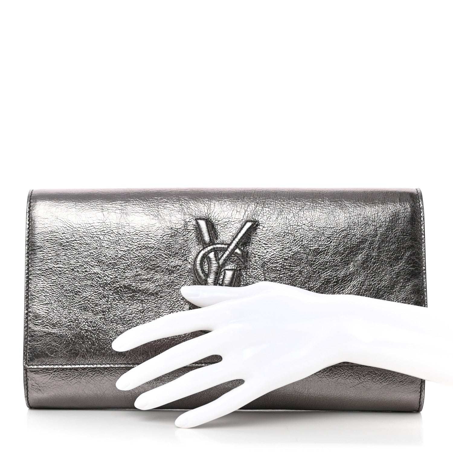 Saint Laurent Metallic Calfskin Large Belle De Jour Clutch Dark Silver 2 of 10