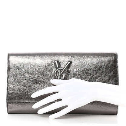 Saint Laurent Metallic Calfskin Large Belle De Jour Clutch Dark Silver 2 of 10