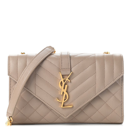 Saint Laurent Grain De Poudre Textured Mixed Matelasse Triquilt Small Monogram Satchel Dark Beige 1 of 8