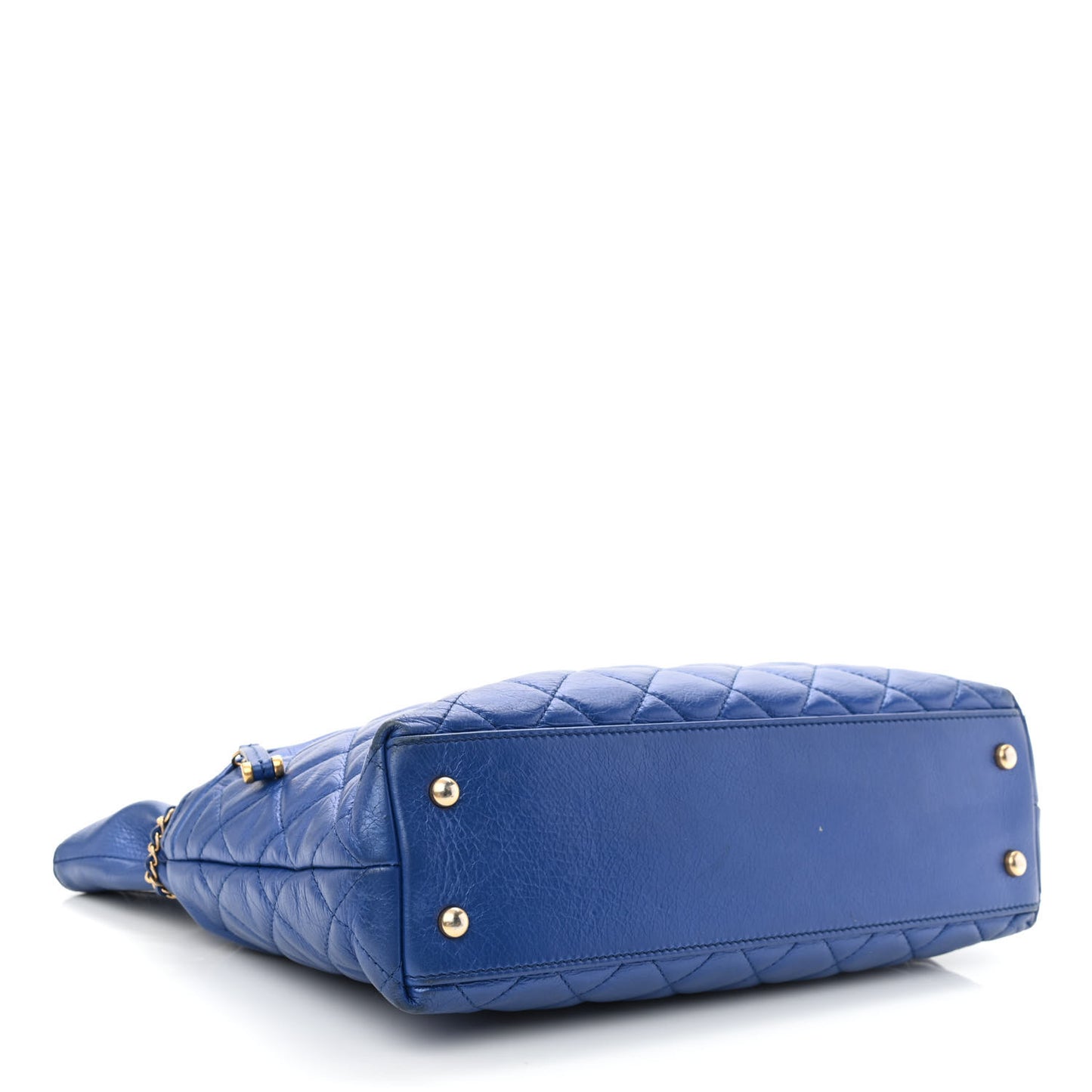 Calfskin Front Zip CC Drawstring Chain Drawstring Tote Blue