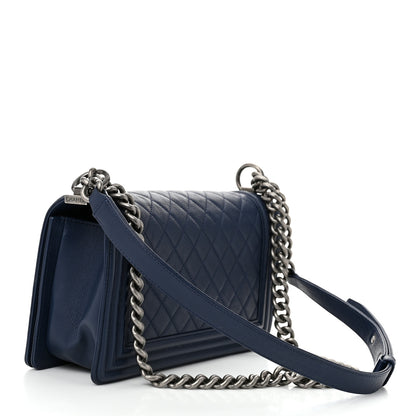 Chanel Grained Calfskin Quilted Medium Boy Flap Navy 3 of 11