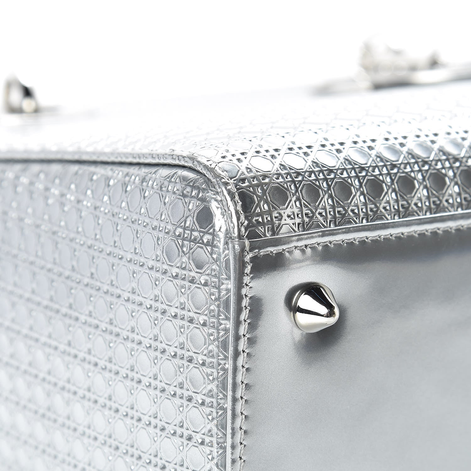 Christian Dior Metallic Patent Micro-Cannage Medium Lady Dior Silver 10 of 17