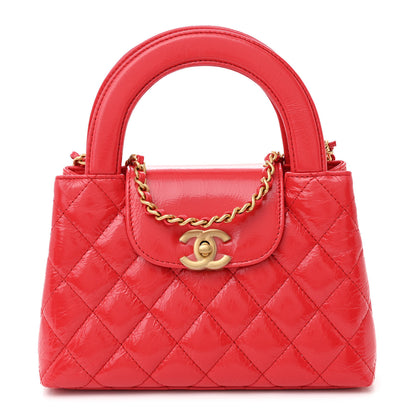 Chanel Shiny Aged Calfskin Quilted Nano Kelly Shopper Dark Red 1 of 11
