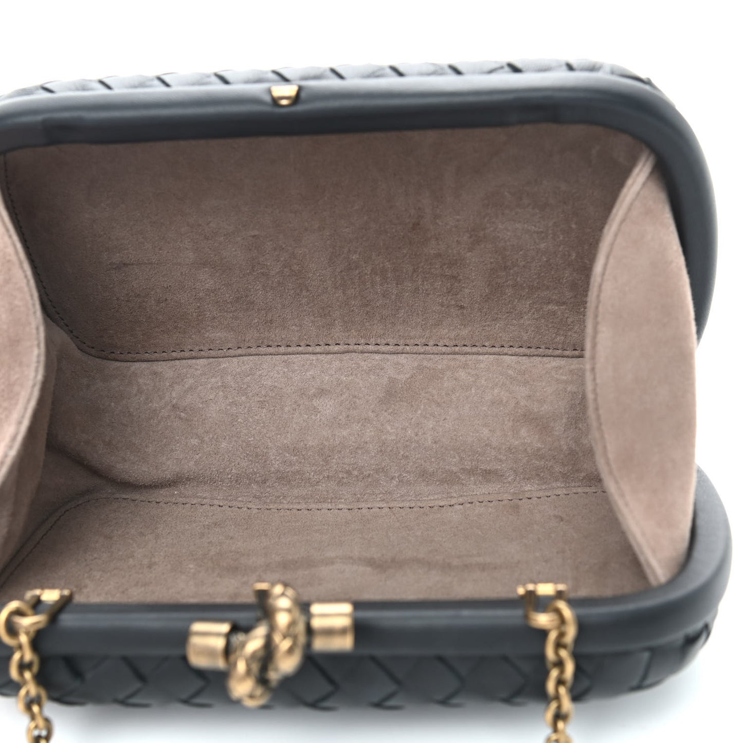 Nappa Intrecciato Chain Knot Clutch Black