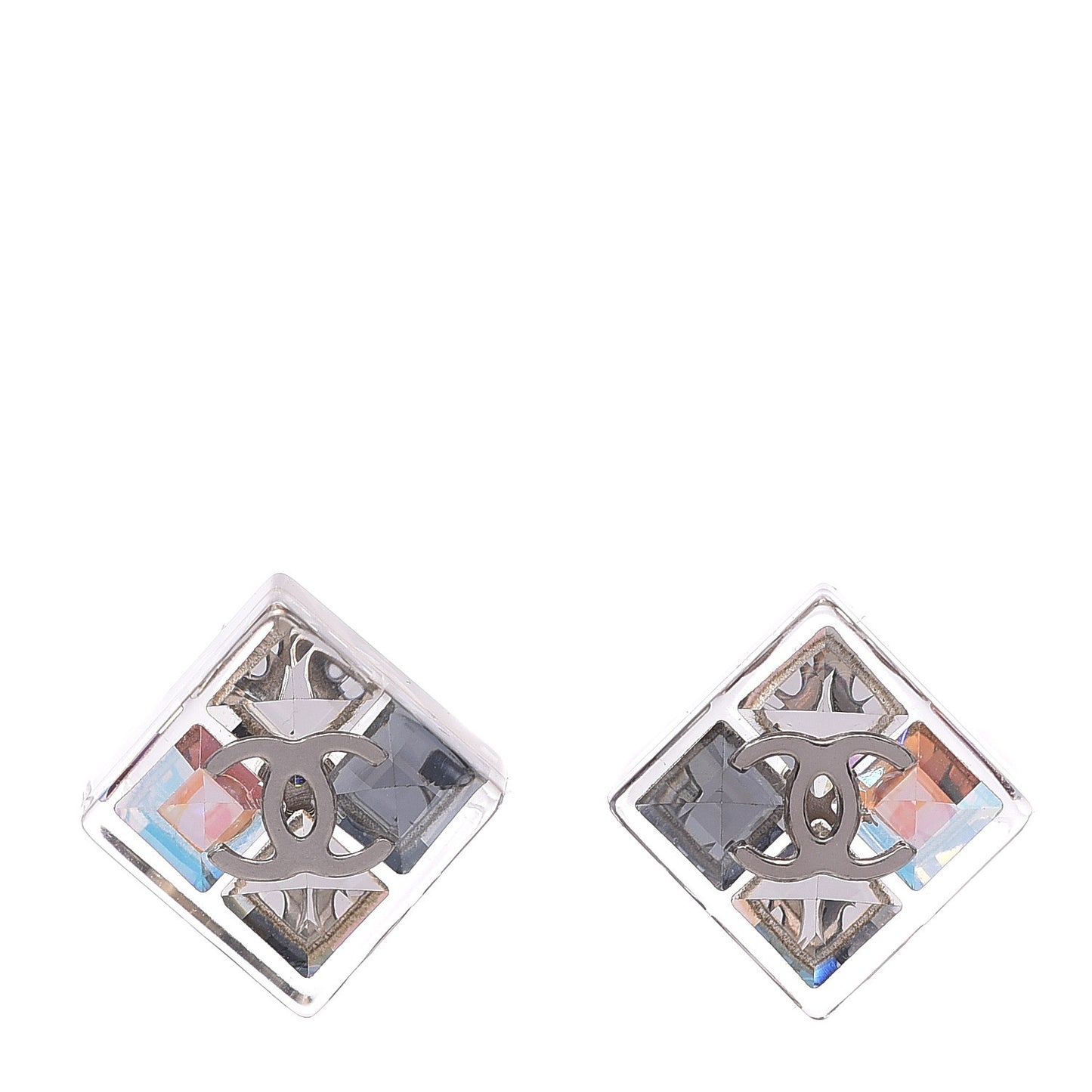 Transparent Resin Iridescent Crystal CC Cube Earrings Silver