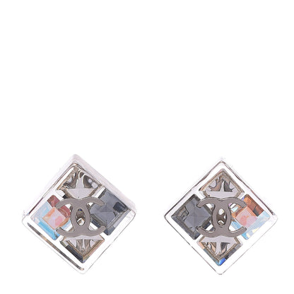 Chanel Transparent Resin Iridescent Crystal CC Cube Earrings Silver 1 of 4