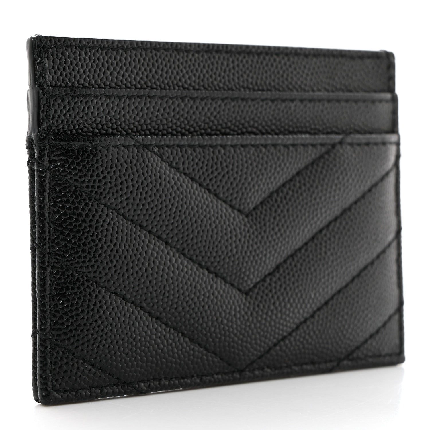 Saint Laurent Grain De Poudre Matelasse Chevron Monogram Credit Card Case Black 3 of 7
