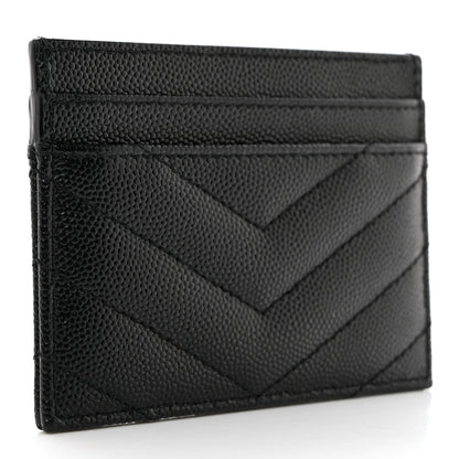 Saint Laurent Grain De Poudre Matelasse Chevron Monogram Credit Card Case Black 3 of 7