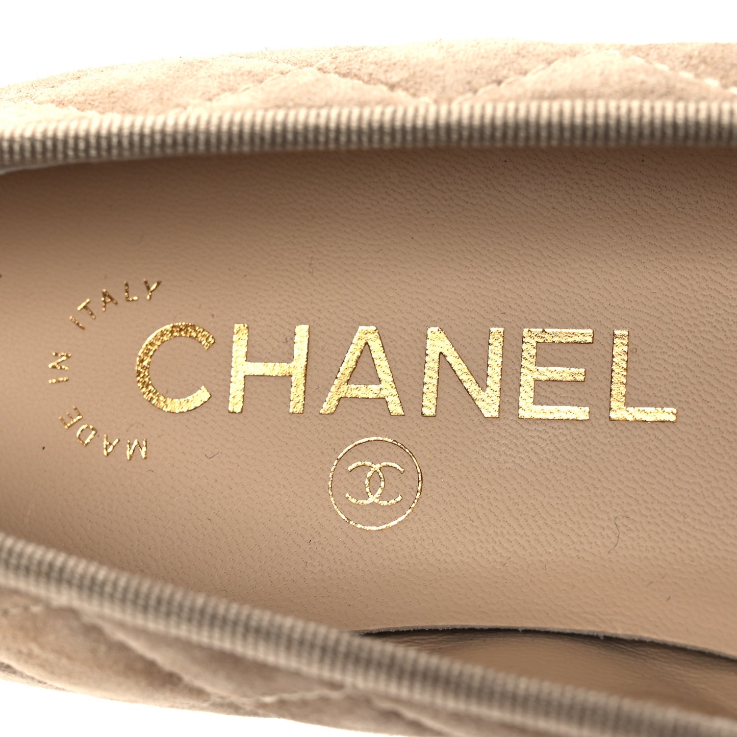 Suede Calfskin Quilted Cap Toe CC Ballerina Flats 36.5 Dark Beige