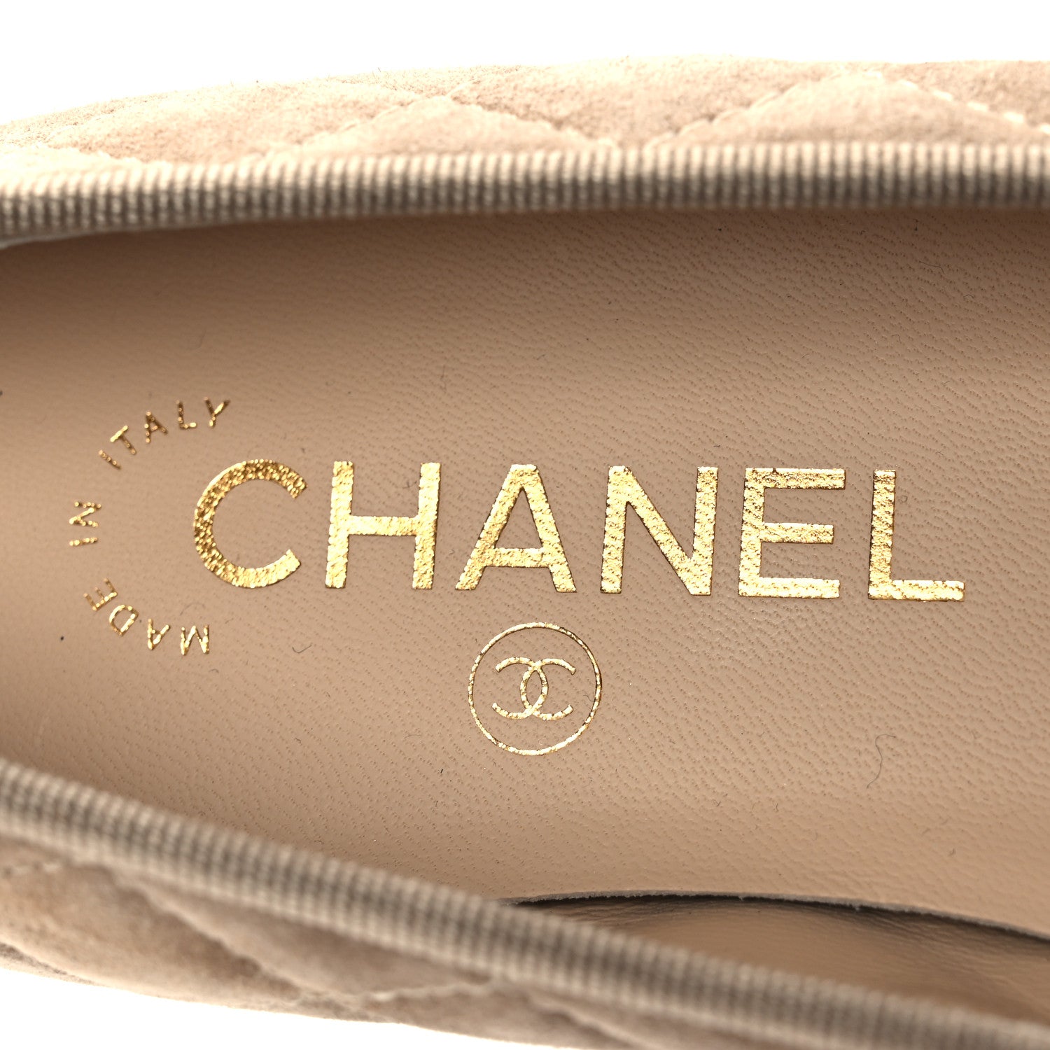 Chanel Suede Calfskin Quilted Cap Toe CC Ballerina Flats 36.5 Dark Beige 9 of 12