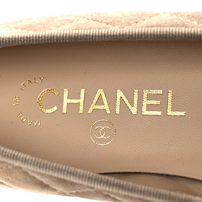 Chanel Suede Calfskin Quilted Cap Toe CC Ballerina Flats 36.5 Dark Beige 9 of 12