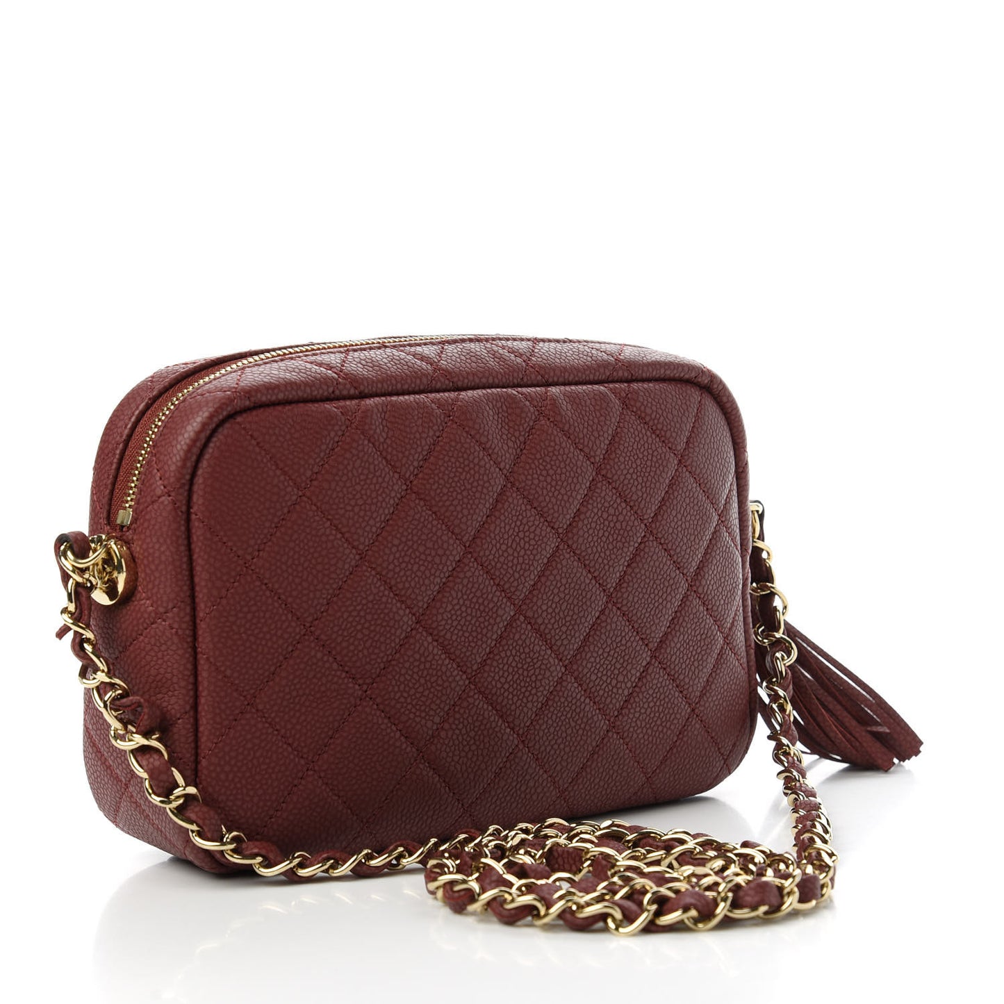 Caviar Quilted Medium Coco Tassel Camera Case Burgundy