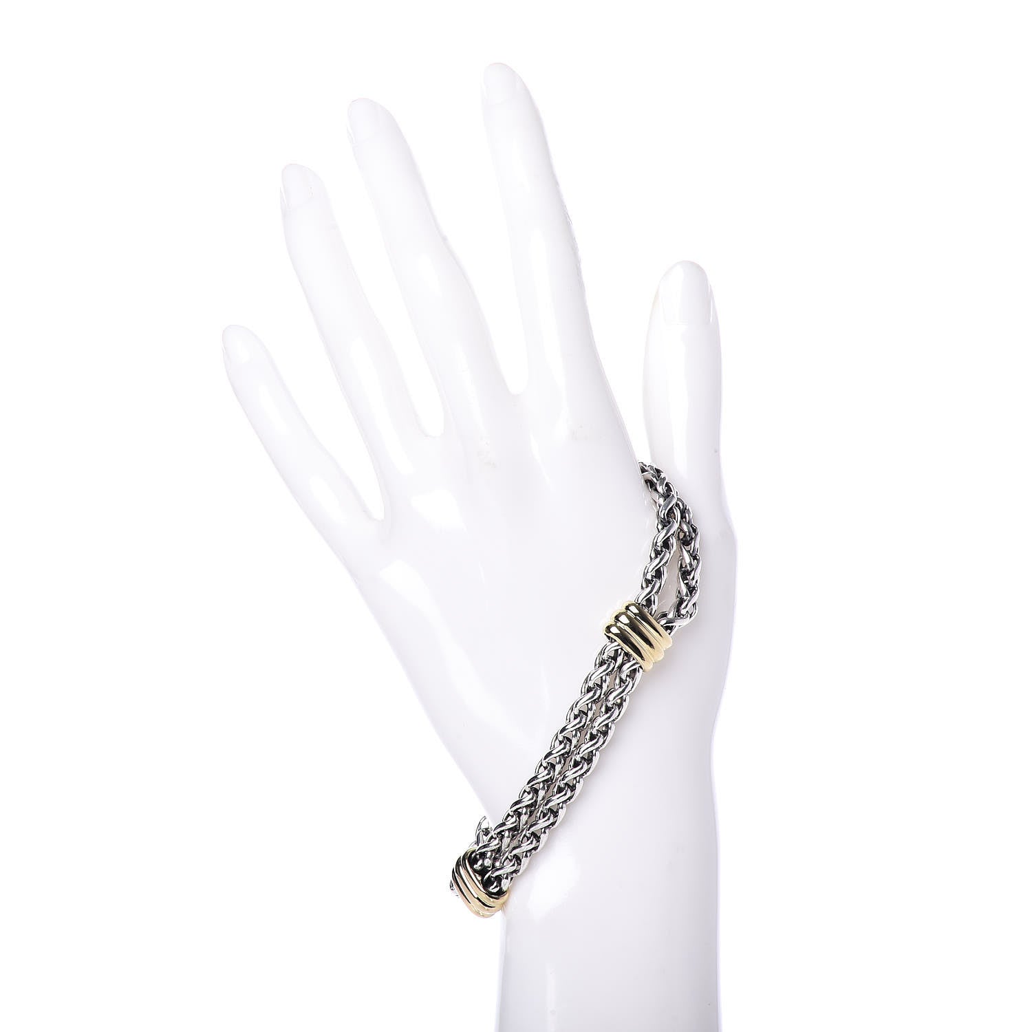 David Yurman Sterling Silver 18K Yellow Gold Double Wheat Chain Bracelet 2 of 4