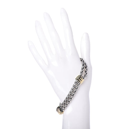 David Yurman Sterling Silver 18K Yellow Gold Double Wheat Chain Bracelet 2 of 4