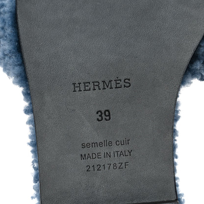 Hermes Woolskin Oran Sandals 39 Bleu 6 of 8