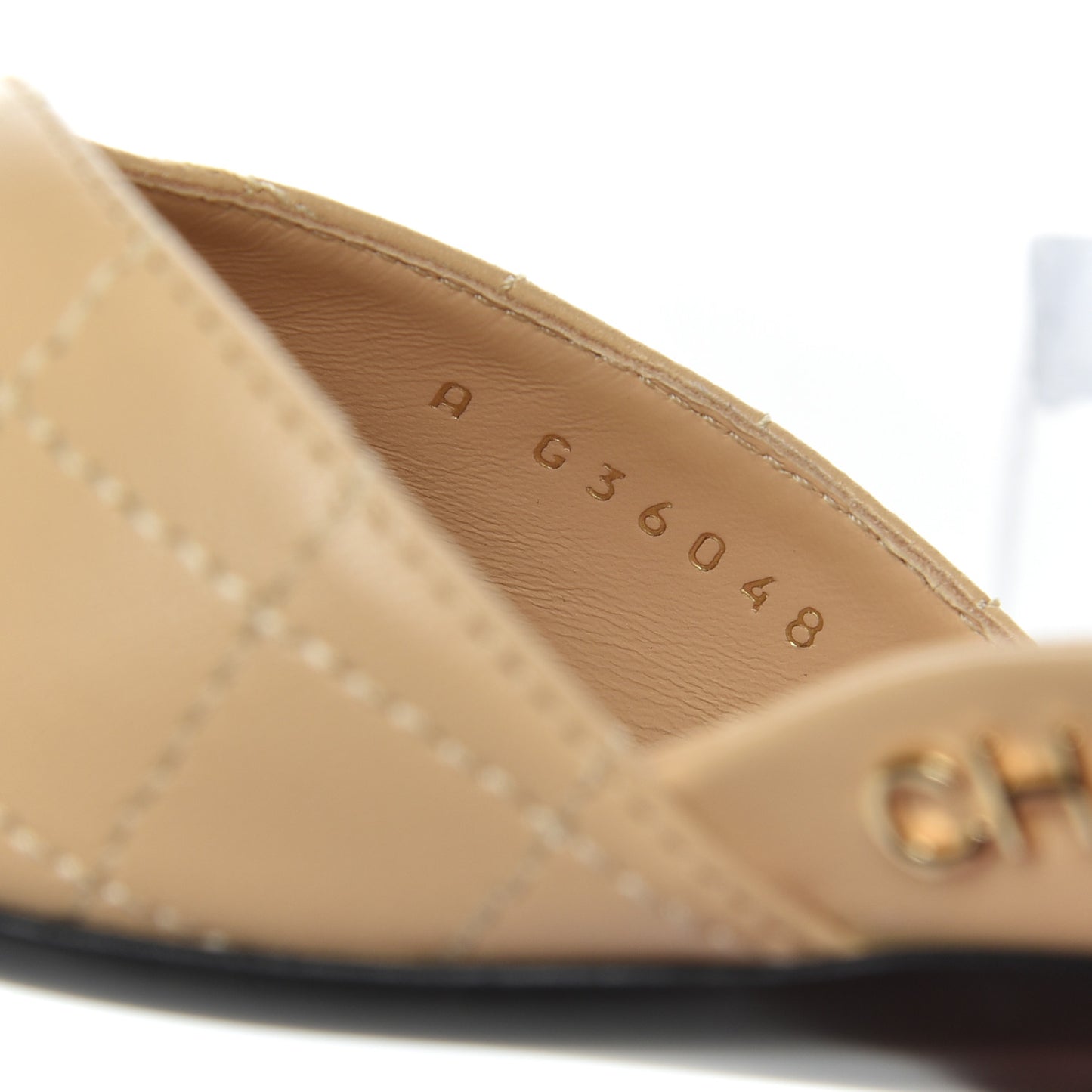 Lambskin Grosgrain Cap Toe CC Ankle Strap Sandals 39.5 Beige Black