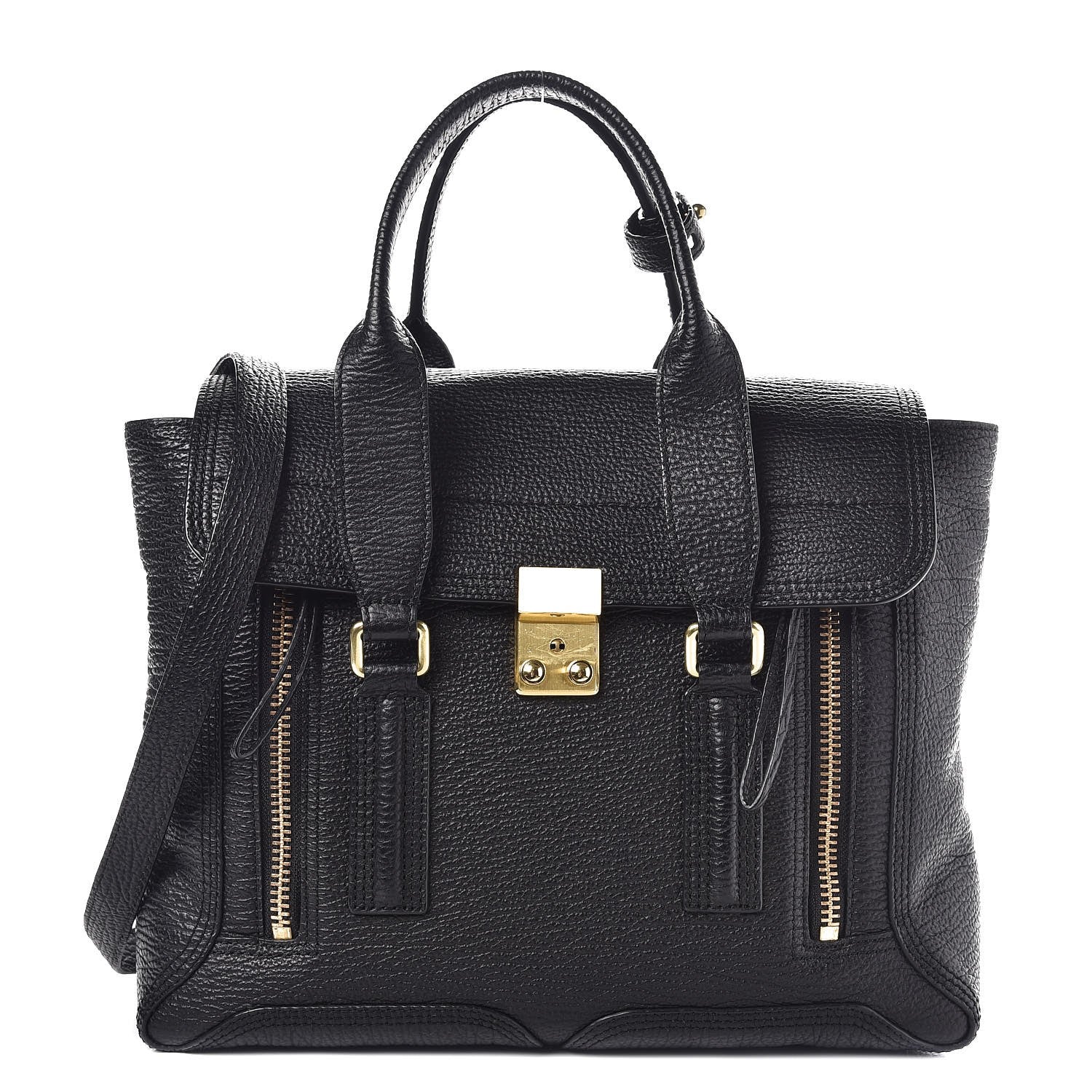 3.1 Phillip Lim 3.1 Textured Calfskin Medium Pashli Satchel Black 1 of 7