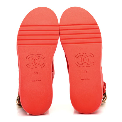 Chanel Goatskin Fabric Gladiator Sandals 37.5 Dark Red Light Pink 5 of 9
