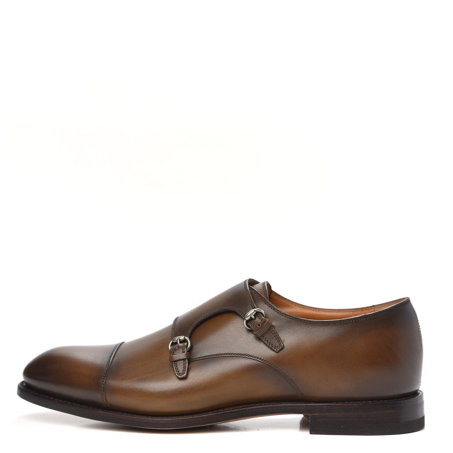 Calfskin Mens Double Monk Strap Captoe Loafers 9.5 Ombre Brown