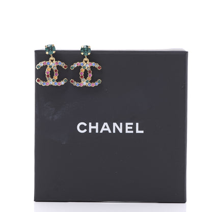 Chanel Crystal CC Drop Earrings Gold Multicolor 5 of 5