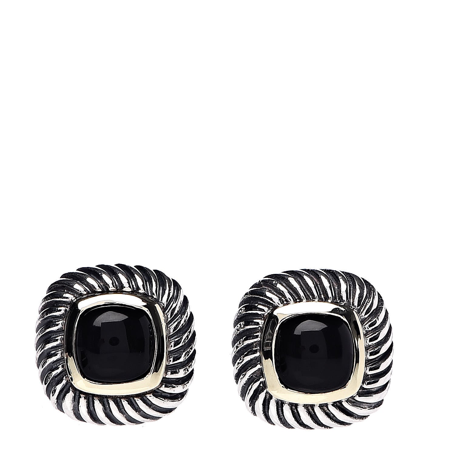 David Yurman Sterling Silver 14K Yellow Gold Black Onyx 7mm Albion Earrings 1 of 4